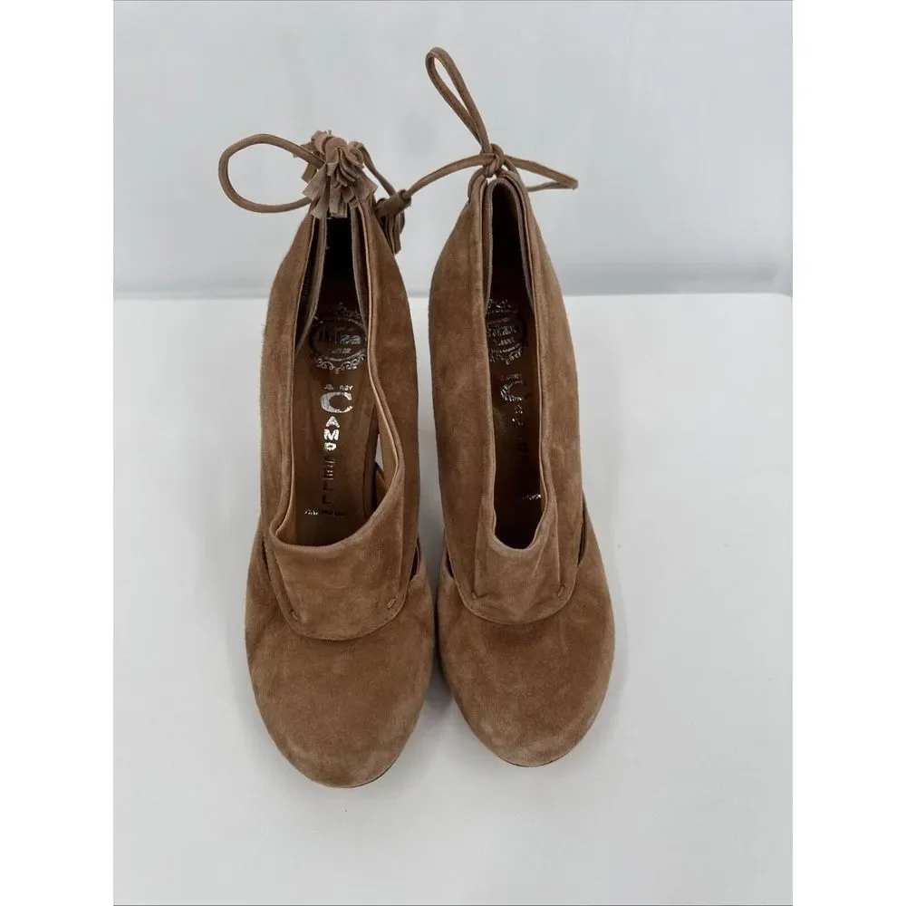 Jeffrey Campbell Handmade Ibiza Mabel Tan Suede Leather Heels Cutout‎ Tassel